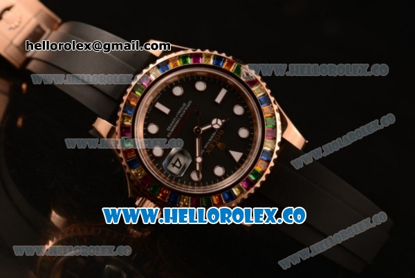 Rolex Yacht-Master 40 Swiss ETA 2824 Automatic Steel Case with Black Dial White Dots Markers Colorful Sapphire Bezel and Black Rubber Strap (NOOB) - Click Image to Close